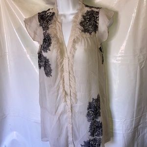 Sheer Button-Up Vee Neck Tank